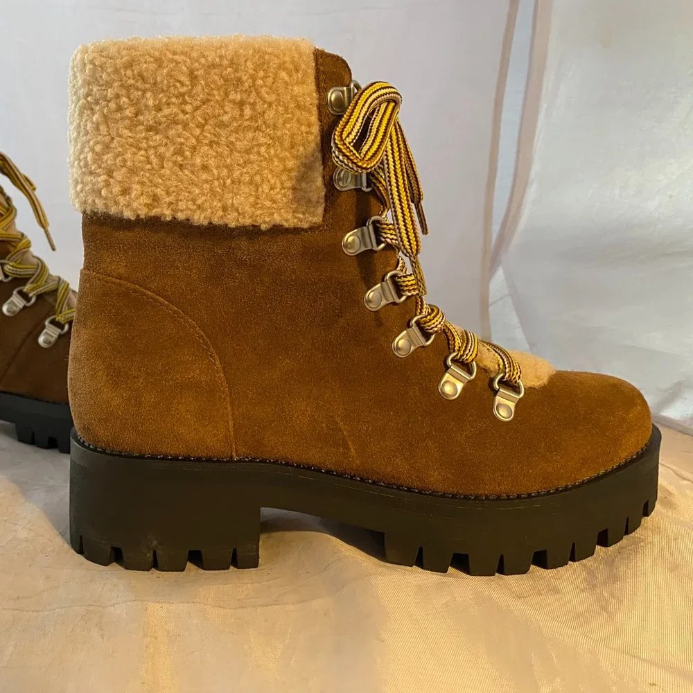 Steve Madden Brown Suede Shearling-Lined Lug Booties